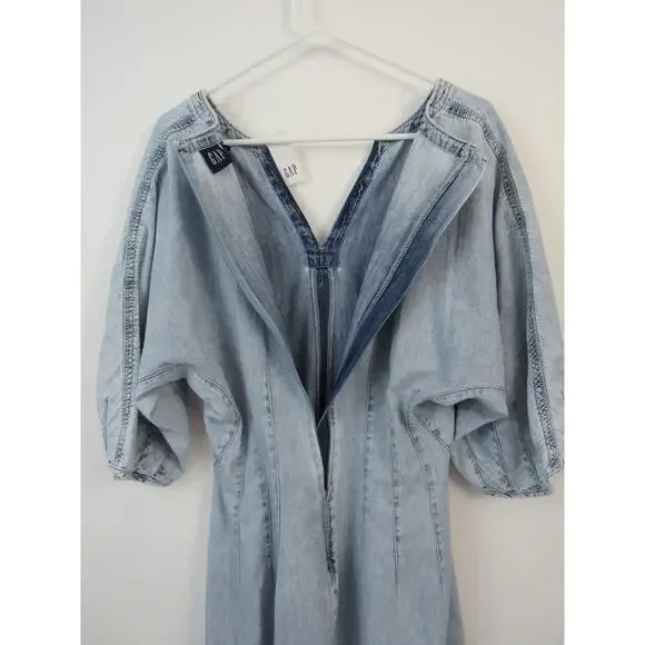 NWT Gap Size Medium Denim Split-Neck Mini Dress Light Wash Blue Preppy Trendy - Picture 8 of 8